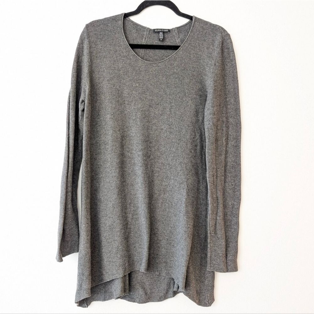 Eileen Fisher organic cotton tunic sweater top gray size Small